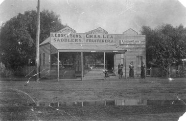 Photograph, Glenorchy Shops with I Cook, C. Lea & Bank c1910