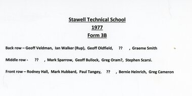 Photograph, Stawell Tech School Form 3B 1977