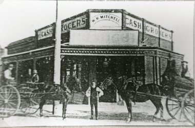 Photograph, Mr W H Mitchell the Grocer on the Corner of Patrick Street and Sloane Street Stawell