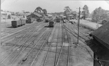 Photograph, Stawell Railway Yards with the Station on right & Goods shed on left c1950-1960's