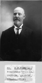 Photograph, Cr E P Timmins -- STAWELL SHIRE COUNCILLORS 1918 -- Studio Portrait