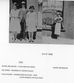 Photograph, Victoria Coffee Palace 1930’s formerly Castlemaine Hotel with Muriel Brunsdon, Mr Joe Joiner & Glad Palmer -- 2 Photos