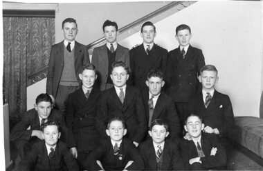 Photograph, Group of Males at the Stawell Town Hall 1940