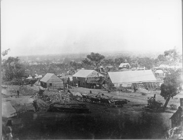 Photograph, First known photograph of The Reefs and Reef Hotel Pleasant Creek with a bullock team in front 1858 -1861