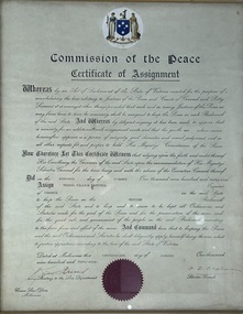 Photograph, Commission of Peace Certificate for Mr Thomas William Dadswell