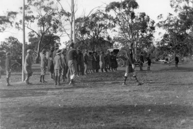 Photograph, Group of people at Callawadda probably watching football