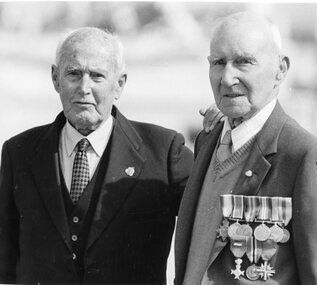 Photograph, Mr Bert Cornish & Mr Reg Chapman on Anzac Day 1984