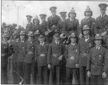 Photograph, Fire Brigade Group in Uniform - Capt Raymond John Maddocks is at the extreme left
