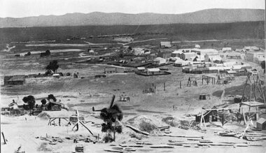 Photograph, Panoramic Early Mining Scene of the the Reefs from Big Hill 1866
