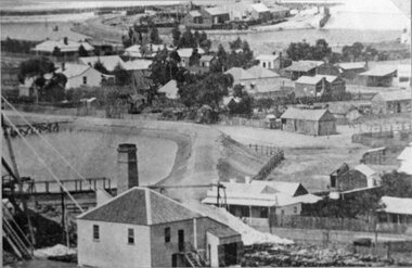Photograph, Mining Scene between Fisher Street and Patrick Streets Stawell -- including the  Wimmera Battery 1880 -- later to become the trotting track