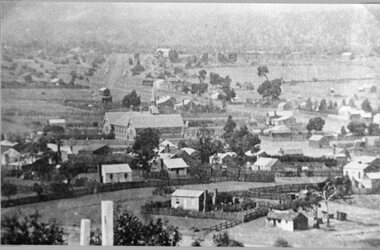 Photograph, Stawell Township looking towards Sister Rocks which includes Stawell East School 1880 -- later becoming Stawell High School