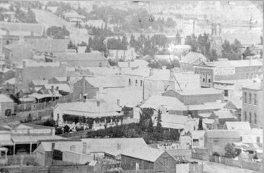 Photograph, Upper Main Street Stawell with the Patrick & Sloane Street corner in the lower middle of Photo 1880