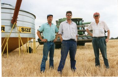 Photograph, Colin, Ian with their father Mr Ken Hyslop -- farmers from Campbells Bridge