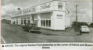 Photograph, Nadler's Ford Garage on the corner of Patrick & Sloane Streets Stawell from the Stawell Times News -- 2 Photos
