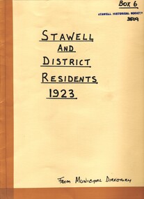 Book, Sands and McDougall, Stawell and District Residents 1923 - Sands and McDougall, 1923