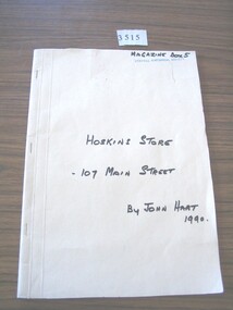 Book, John Hart, Inquiries Re Hoskins Store 1934 to 195 - 107 Main Street, 1990