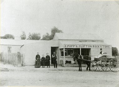 Photograph, Mr C. Popp’s Clifton Rock Store on the corner of Newington Road & Sophia Street