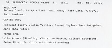 Photograph, St Patricks Primary School Students Grade 4 -- named 1971