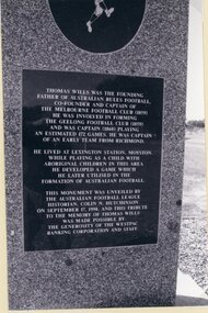 Photograph, Mr Thomas Wills' Centenary of AFL Monument -- 2 Photo