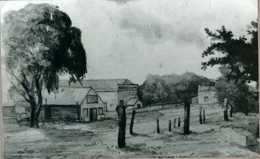 Photograph, Watercolour painting by Mr F Baylie  & Photos of the Blacksmith Shop at Glenorchy -- 3 Photos