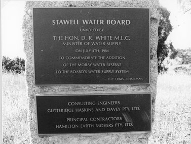 Photograph, "Moray" Water Reserve Plaque 1984