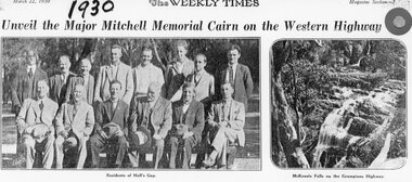 Newspaper, Weekly Times – Major Mitchell. Grampians Road. 2 page.   1930
