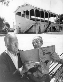 Photograph, No 1 Grandstand in Central Park & Mr JJ Jones with Mr A E Neil