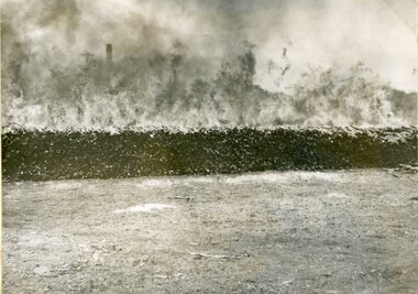 Photograph, North Western Woollen Mills -- Fire in Wood Stacks 1951 -- 4 Photos