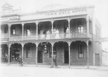 Photograph, Town Hall Hotel with Ladies on Balcony c 1900