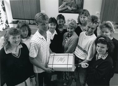 Photograph, Stawell Secondary School with their Bi-Centennial Cake