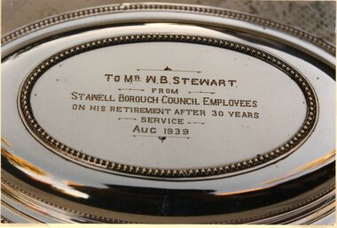 Photograph, Mr  W B Stewart 30 Year Service Presentation of a Entree Dish 1939