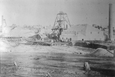 Photograph, North Cross Reef Mine & Mining Scene 1870 -- B/W Photo & Coloured Painting