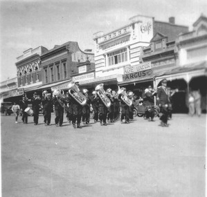 Photograph, Stawell Brass Band in Main Street 1948-1949