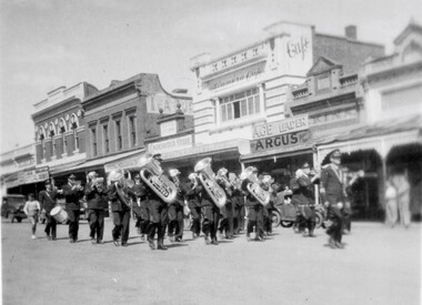 Photograph, Stawell Brass Band in Main Street 1948-1949