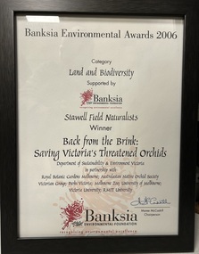 Archive - Certificate, Field Naturalists 2006 Banksia Environmental Award, 2006
