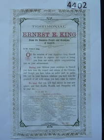 Memorabilia - Realia, Ernest E. King Testimonial, 1907
