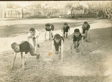 Photograph, Young Boys Training for Sprints with Possibly Hank Neil back on the right
