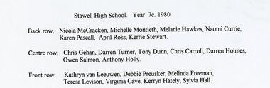 Photograph, Stawell High School Year 7C -- Named 1980