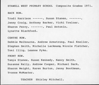 Photograph, Stawell West Primary School Number 4934 Composite Grades -- Named 1971