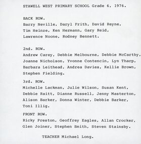 Photograph, Stawell West Primary School Number 4934 Grade 6 -- Named 1976