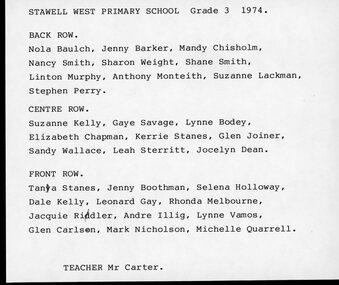 Photograph, Stawell West Primary School Number 4934 Grade 3 -- Named 1974