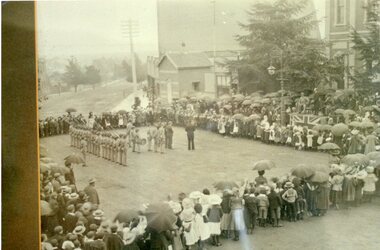 Photograph, First "Empire Day" Celebration in the front of the Stawell Town Hall 1905?, 24/05/1905