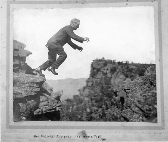 Photograph, Mr Bob McClure jumping The Nerve Test in the Grampians 1921