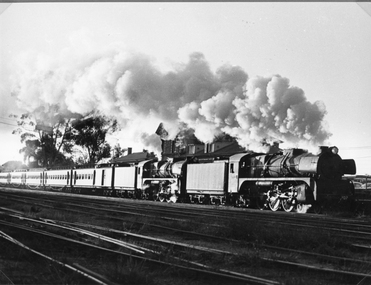Photograph, 2 "R" Class Steam Engines passing by Stawell Station