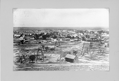 Photograph, Panorama of Stawell from Big Hill with Whims, Poppet Heads & Leaning Shed c 1878