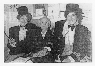 Photograph, Mr. Jim Wharrie with Ruby Wharrie and Lewis van Praagh in fancy dress