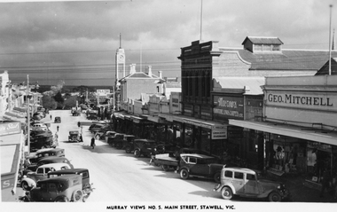 Photograph, Main Street Stawell looking West with the Geo. Mitchell shop on right c 1940 -- Postcard