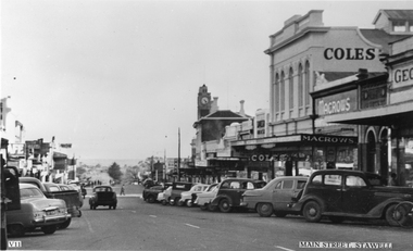 Photograph, Main Street Stawell looking West with the Coles Variety Store on the right c 1950 -- Postcard