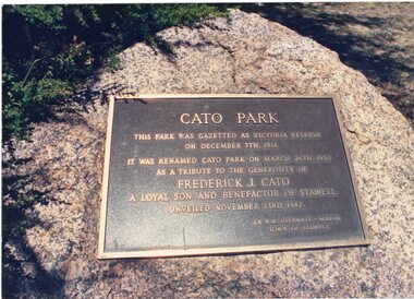 Photograph, Cato Park Plaque -- renaming the park in honour of Mr F J Cato -- Coloured
