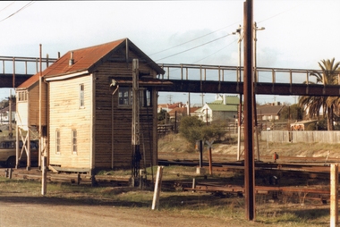 Photograph, Stawell Signal Box with car parked near signal box. -- Coloured